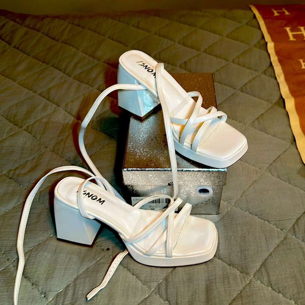 White platform heels